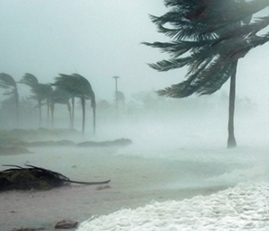 A beach scene depicting a hurricane.