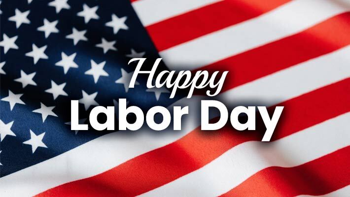 Happy Labor Day written on an American flag background.